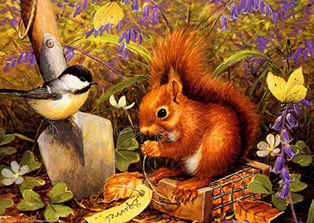 Eichhörnchen und Kohlmeise
